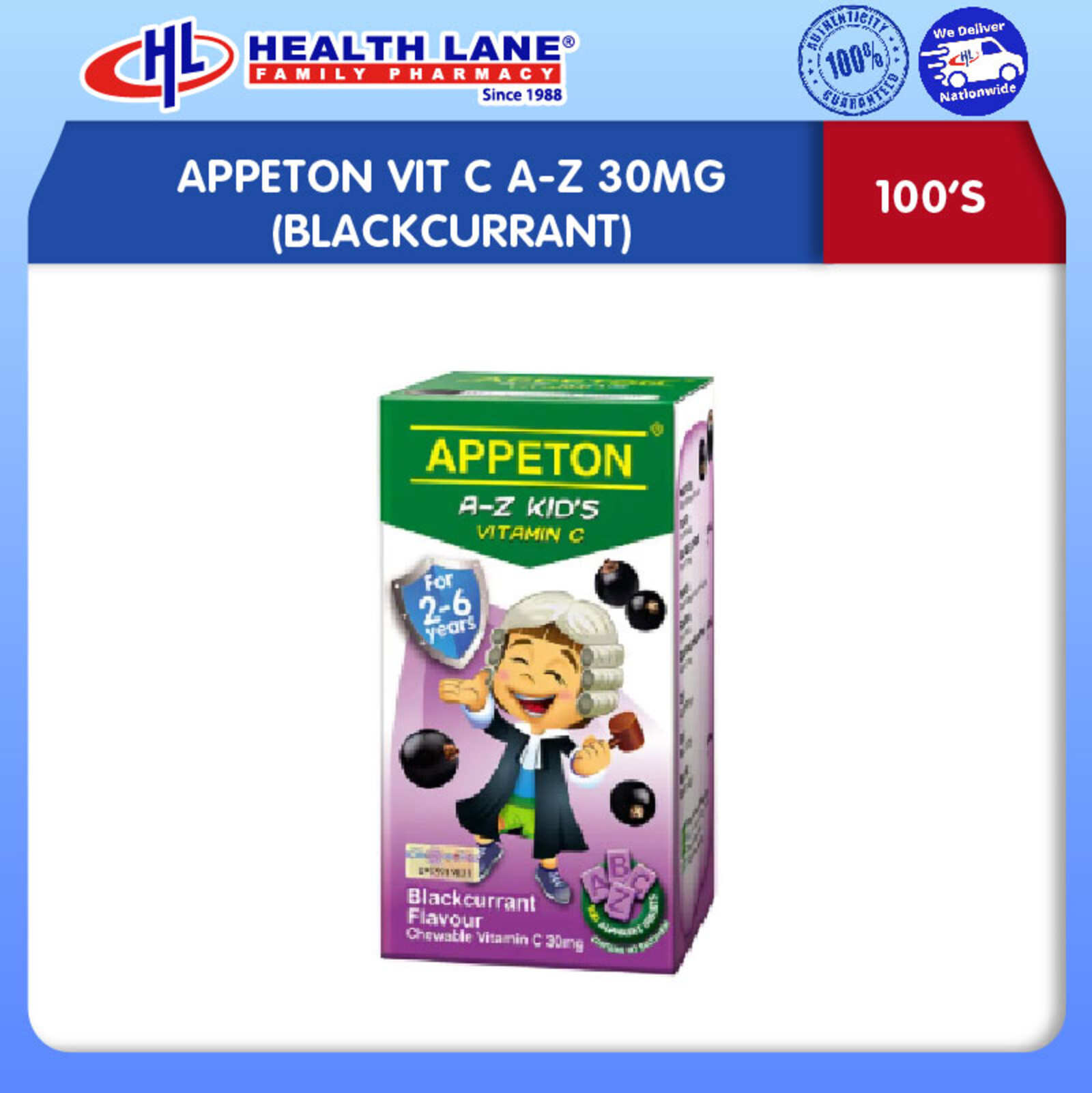 APPETON VIT C A-Z 30MG (BLACKCURRANT) 100'S